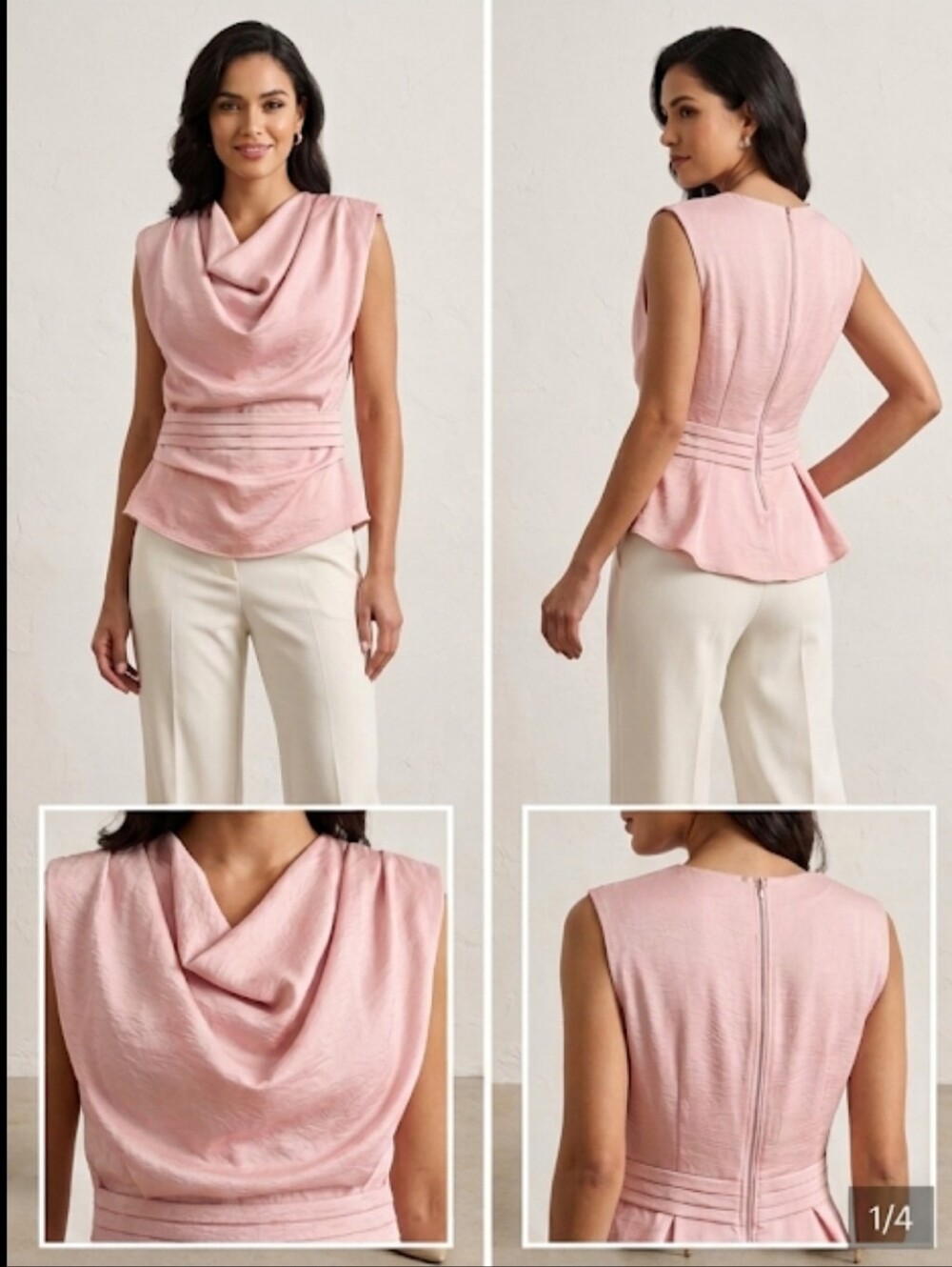 Sleeveless Draped Pink Cowl-Neck Top by Seven Dials - Picture 6 of 6